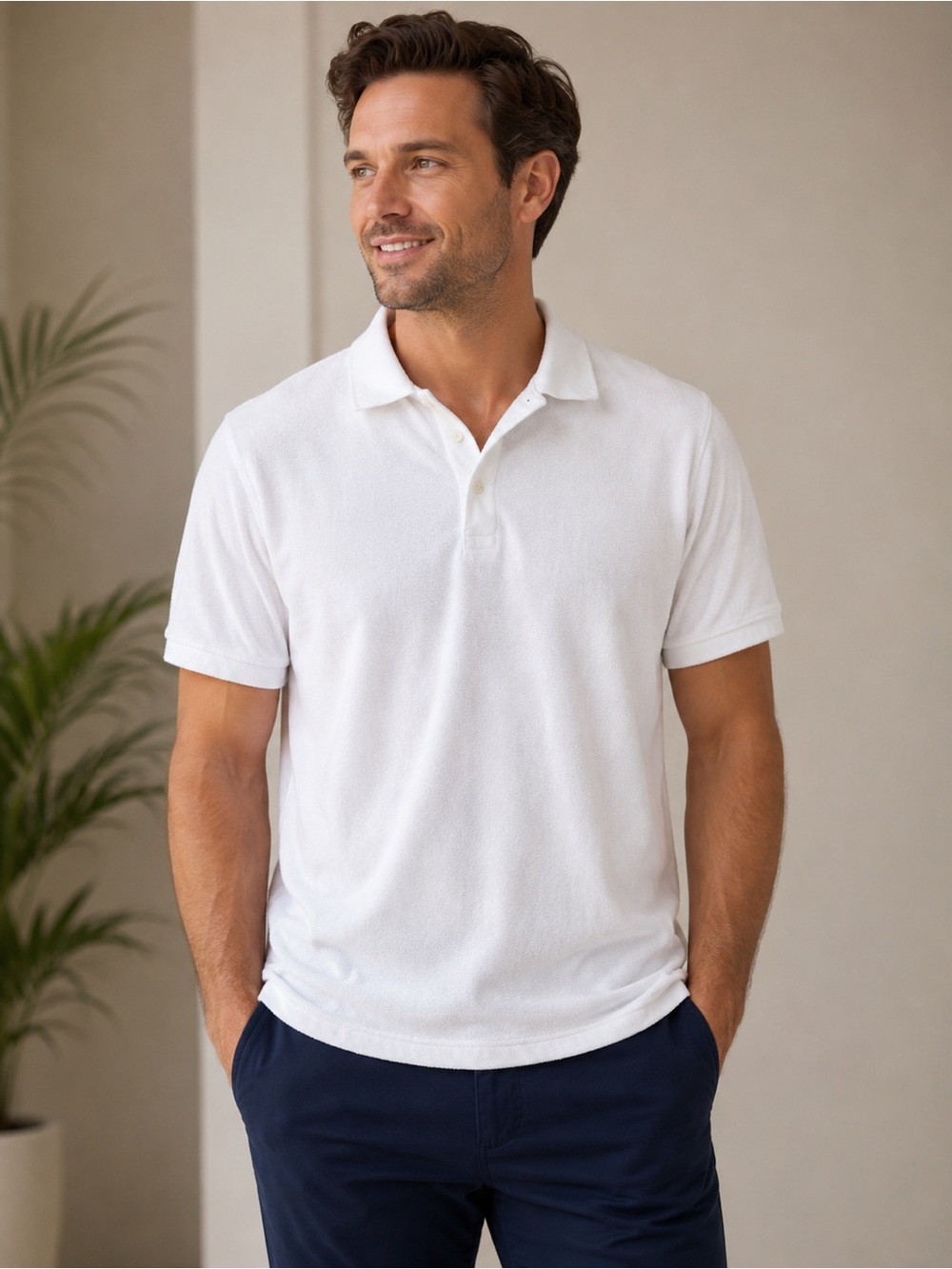 J.Crew Men’s White Terry Cloth Polo Shirt Short Sleeve Size Large